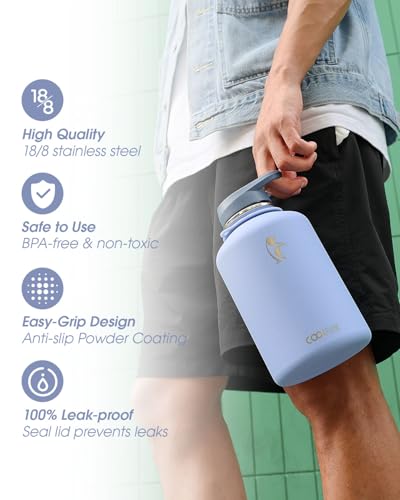 Image of Coolflask Half Gallon Water Bottle Insulated Stainless Steel with Strap