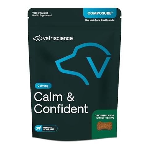 VetriScience Calm & Confident Chews, Composure Clinically Tested Calming & Anxiety Supplement for Dogs, Reduce Stress & Fear, Ideal for Thunderstorms, Fireworks & Travel, Chicken, 120 Count Cover