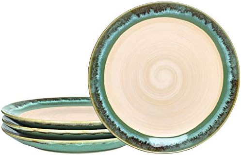 Bosmarlin Stoneware Dinner Plates, 8.5 inches, Set of 4 for Salad, Pasta, Dessert, Microwave and Dishwasher Safe (Green, 8.5 in)