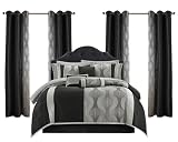 LANCO MODERN LIFESTYLE King Comforter Set, Black Silver, 15 Pieces Room in a Bag, Ultra Soft Jacquard with Patchwork, Luxury Bed Set with Sheets, Curtains, Bed Skirt, Pillow Shams, Cases and Pillows
