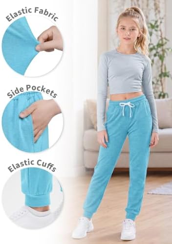 Resinta 4 Pack Girls Quick Dry Jogger Sweatpants Active Athletic Pants with Pockets Drawstring Kids Teens Activewear - 4