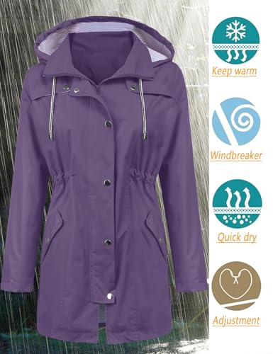Image of LOMON Raincoat Women Waterproof Long Hooded Trench Coats Lined Windbreaker Travel Jacket S-XXL