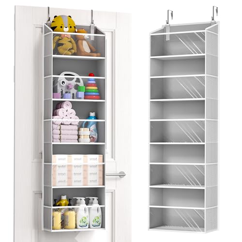 Image of ULG 1-Pack Over Door Organizer with 5 Large Pockets 10 Mesh Side Pockets, 44 lbs Weight Capacity Hanging Storage Organizer with Clear Window for Bedroom Bathroom Kitchen, RV, Camper, Clear Grey