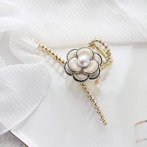 Image of Diversa Rhinestone Golden Claw Clip, Embellished Korean Clutcher, Non- Slip Metal Claw Clip for Girls, Fancy Clutcher for Women, Pack of 1 (Camellia)