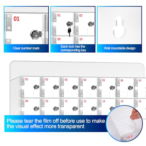 Caja de acrílico para teléfono de 40 compartimentos con llaves para pared 5