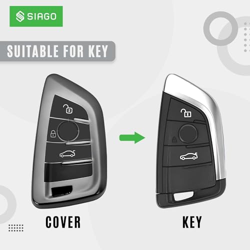 Image of SIAGO TPU Key Cover and Round Key Chain Compatible with BMW X4, X3, 5 Series, 6 Series, 3 Series, 7 Series 3 Button Flip Key (Grey)