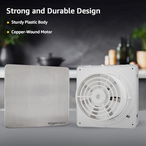 Image of Amazon Basics Axial 6 inch Fan | 22W | 7 Blades | 150mm Sweep | 7.3 dB Low Noise | Window Mount | Wall Switch Control | Silver Plastic & Brush Steel