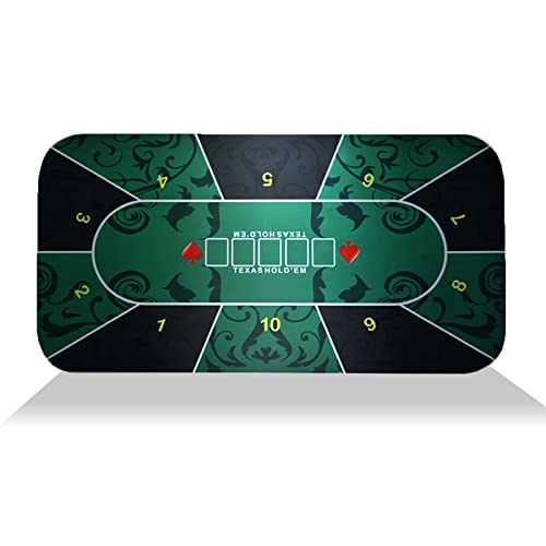47 X 24Inch Texas Hold'em Poker Mat Portable Rubber Poker Table Top Water Waterproof, Noise Reduction Suitable For Any Tabletop Game Premium Carry Bag Is Provided For Playing Everywhere(Green) #TOP23