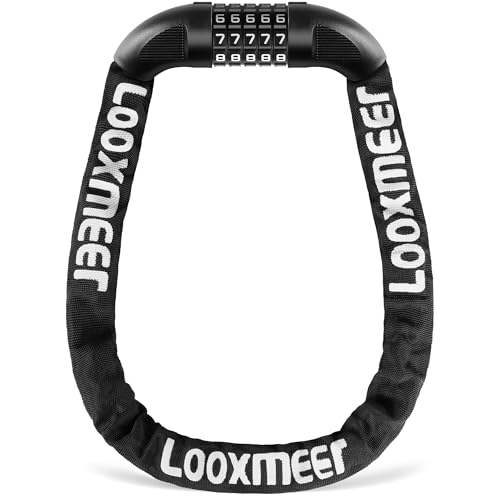 Looxmeer Bike Lock, Bike Locks High Security, Heavy Duty Thicken Chain 8mm, 5-Digit Enlarged Combination Wheel & Plug, 90cm/3ft Bicycle Lock, Chain Locks for Motorbike, Scooter, Fence, Black & White