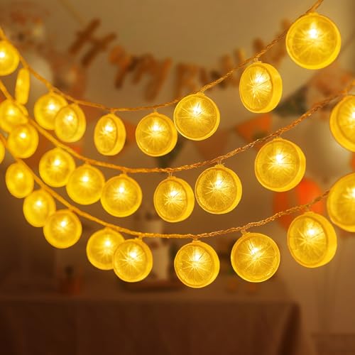 Vicloon Lichterkette Zitronen 1 5M 10 LED Zitronendeko-Lichterketten Zitronenlicht Party Lichterkette für Schlafzimmer Terrasse Wohnzimmer Hochzeit Party Weihnachtsdekor Innen und Außen
