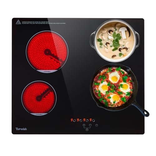 Topwish Vitrocerámica 60cm, vitroceramica 4 fuegos, vitrocerámica 6000W, placa vitroceramica con cierre a prueba de niños, control táctil, indicador de calor residual, temporizador