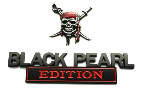Set Pirate Black Pearl Emblem Captains Jack Sparrow 3D Sticker Car Badge Decal Custom Fit for Universal Car Truck SUV Vehicle (Black Red)