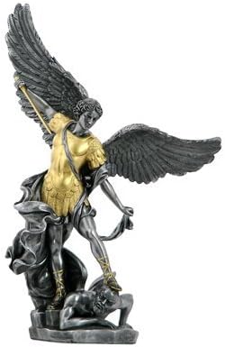 Veronese Design 14 5/8 Inch Saint Michael Tramples Demon Resin Sculpture Cold Cast Pewter Finish Statue