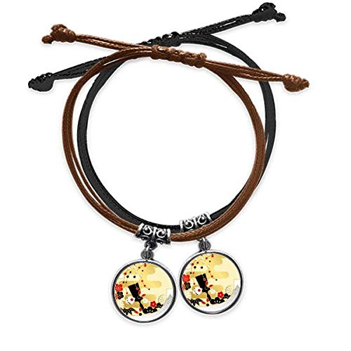 Bracelet schéma fleurs sakura dorées géométriques en cuir double finitions luxe