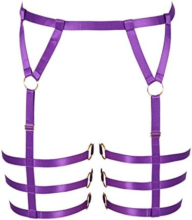 Women's Body Harness Garter Belt Lingerie cage Leg Strap Punk Gothic Plus Size Stretchy Fabric Festival Rave (Dark Purple)