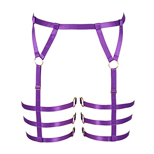 Women's Body Harness Garter Belt Lingerie Cage Leg Strap Punk Gothic Plus Size Stretchy Fabric Festival Rave (Dark Purple) #TOP7