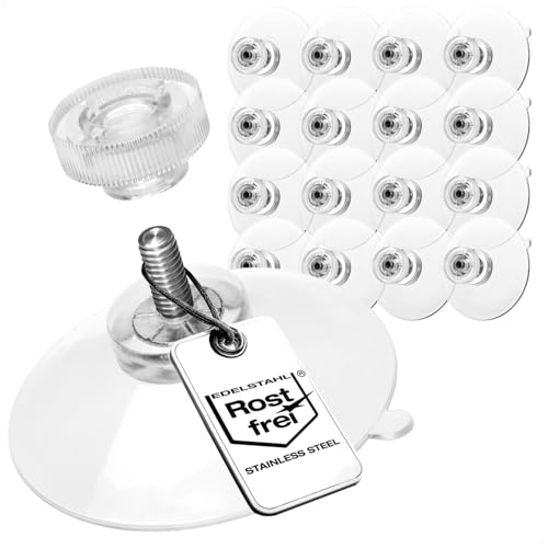 com-four 16x Saugnapf Ø 40 mm M4 Gewinde Saugnäpfe Profi Befestigungssystem für Glas Fliesen Metall transparenter Gummi Saugnapf mit Rändelmutter Saugnapf Befestigung ohne Bohren