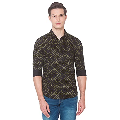 Image of Spykar Men's Regular Fit Flat Collar Full Sleeve Printed Casual Shirts