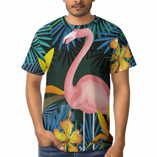 T-shirt flamant et feuilles homme avec motif imprimé exotique