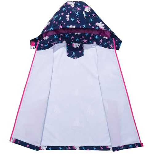 Girls Rain Jackets Lightweight Waterproof Hooded Winter Raincoats Windbreakers for Kids Fleece Knitted Lining4