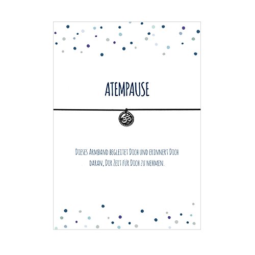 Preisvergleich Produktbild Glücksschmiedin Armband ATEMPAUSE mit Om Anhänger versilbert, elastischem Textilband in schwarz und liebevoller Karte:Zeit für Dich