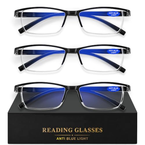 AIMISUV 3 Pack Reading Glasses for Men Spring Hinge Readers for Men Women with Blue Light Blocking/Anti Glare Rectangular Magnifying Eyeglasse +2.5X
