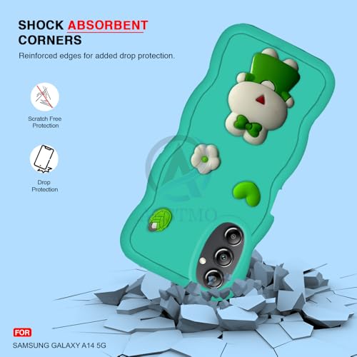 Image of AESTMO Back Case Cover for Samsung Galaxy A14 5G | 3D Cute Fun Cartoon Characters | Anti Slip Grip Cute Wave Curly Frame Shape | Full Body Protection Back Cover for Samsung Galaxy A14 5G (MintGreen)