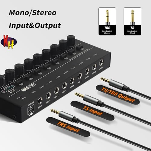 Image of kh 8 Channel Line Mixer Ultra Low Noise Compact Audio Mixer with Type C 5V Power and Individual Volume Controls for Home Studio Stage Performance Bars and Small Venues