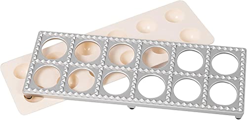 Image of Ravioli Mold with Extra Large 1 3 /4 inch Squares- Authentic Ravioli Tray and Press Makes 12 Italian Raviolis at a Once | XL 1 3 /4 Inch Squares, Easy to Use Pasta Maker Kit, Durable Sturdy Construction & Great Gift, Easy Homemade Italian Cooking
