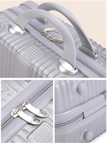 Image of BLUE BEADS Travel Makeup Case with Lock & Luggage Strap, ABS Hard Shell Cosmetic Vanity Case, Portable Makeup Organizer for Women, Beauty Storage Box for Makeup & Toiletries (Silver, Model 3)