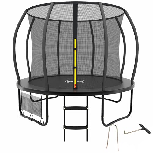 Zelsius Trampoline noir pour l'extérieur | Trampoline d'extérieur avec filet de sécurité, échelle et sac à chaussures | Trampoline pour le sport et les loisirs...