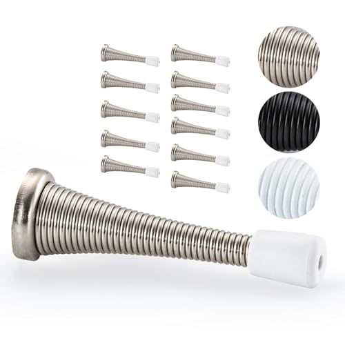 HOME MASTER HARDWARE 12 Pack Spring Door Stops, 3 Inch Wall Mounted Spring Doorstop, with Rubber Bumper, Satin Nickel