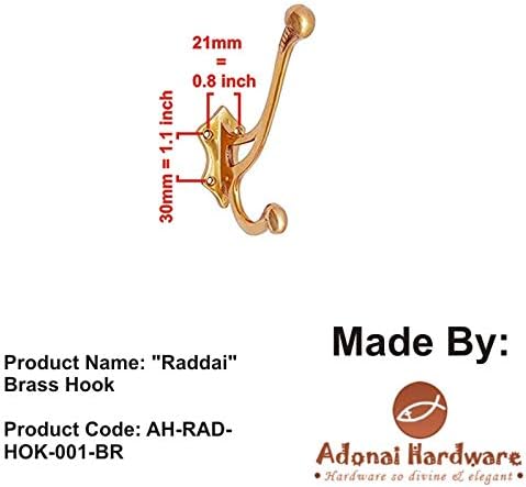 Adonai Hardware Raddai Brass Hat and Coat Hook (Supplied as 2 Pieces per Pack)
