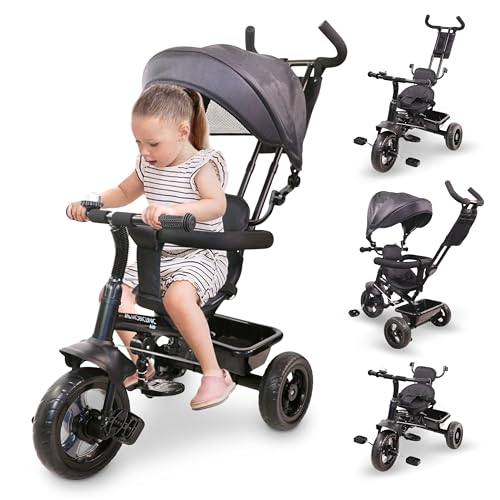 Mobiclinic®, Triciclo evolutivo, 3 en 1, Lulu, 18 Meses a 5 años, Bicicleta para niños, Asiento Giratorio 360º, Manillar y Capota, Arnés de Seguridad, Cesta Timbre, Carrito