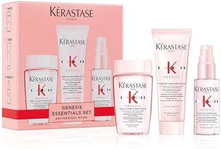 Kérastase Genesis Travel-Size Discovery Gift Set, With Shampoo, Conditioner and Blow-Dry Spray, Nourishing and Fortifying Routine, For Weakened Hair, Infused with Ginger Root and Edelweiss Flower