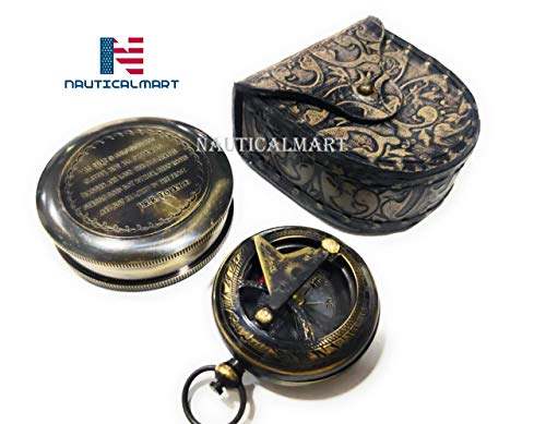 Brújula de latón vintage grabada con estuche de cuero miniatura 6