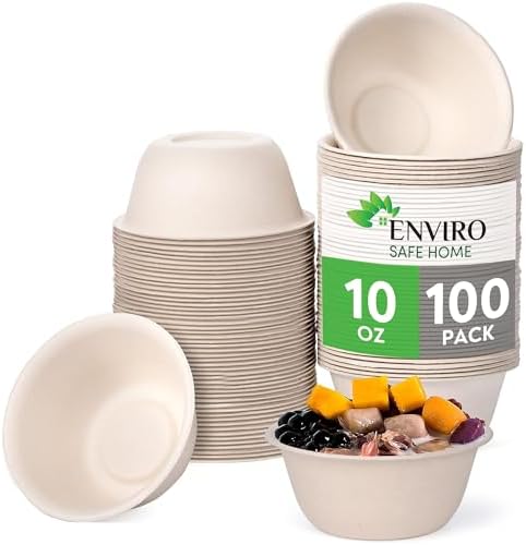 10 Oz Bamboo Disposable Bowls For Hot Soup, 100 Pack - Small, Hea...