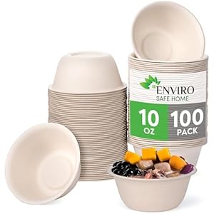 10 oz Paper Bowls (100 Pack) Disposable Bamboo Bowls – Small, Heavy Duty, Microwavable Oven Safe – Perfect for Snacks, Ice Cream, Hot Soups & Party Fun – Eco-Friendly, Leak-Proof