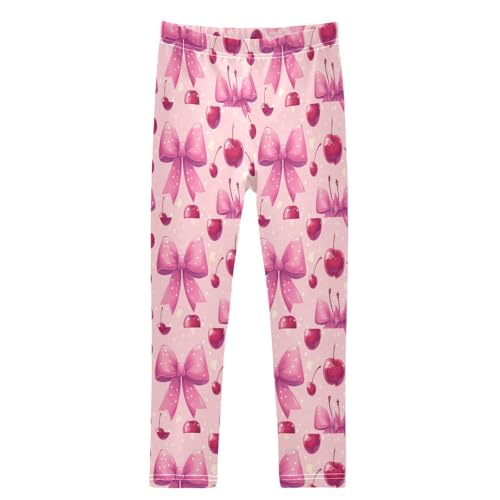 Pink Bows Hearts Cherry Cartoon Dots Girls Leggings Kids Yoga Pants Dance Active Tights 4T