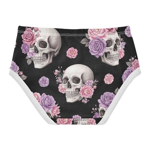 Toddler Underwear Floral 2t Cotton Panties for Girl Fun Underpants Briefs Skulls Roses Floral Pink Black2
