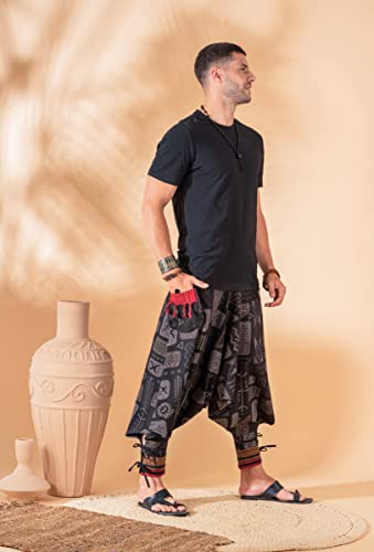 Image of The Veshti Company Hipie Harem Pants for Men Cotton Low Crotch Printed Baggy Bohemian Yoga Pajama Pant (Regular Fit)