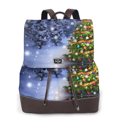 Sac à dos en cuir noir pour ordinateur portable avec motif arbre de Noël