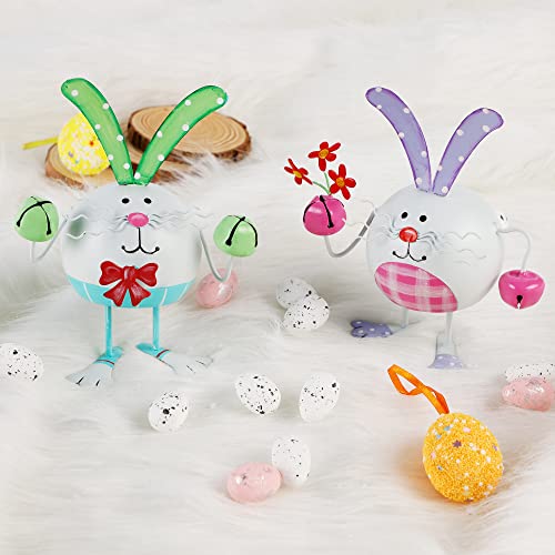 Cllayees Set Of 2 Easter Bunny Tabletop Decoration, 7 Inch Metal Bunny With Bell, Cute Easter Decor For Table Home Room Office #TOP5