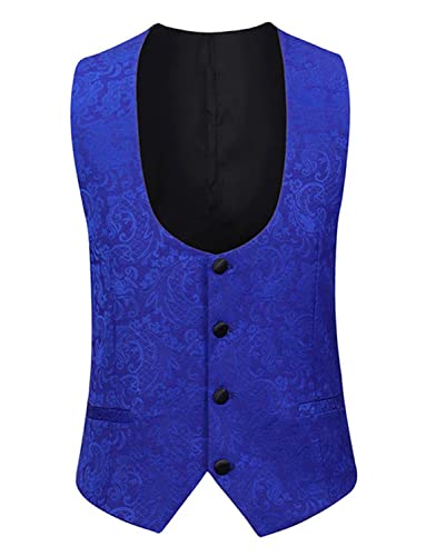 Gilet de costume à col en U en jacquard noir pour hommes