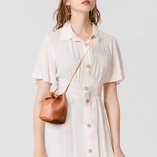 Image of Ladies Bucket Bags,Small Bucket Purses Leather Crossbody Purse Adjustable Shoulder Strap Shrinking Bucket Bag