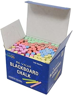 Bright Ideas 100 Assorted Colour Chalk Sticks, 8cm Economy Bright and Bold Coloured Chalk Sticks for writing fun on Blackboards, Chalkboard Signs, Slate and School