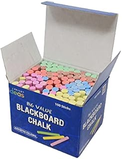 Bright Ideas 100 Assorted Colour Chalk Sticks, 8cm Economy Bright and Bold Coloured Chalk Sticks for writing fun on Blackboards, Chalkboard Signs, Slate and School