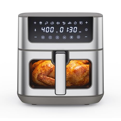 Image of NEWBULIG Air Fryer 6.34QT Airfryer with Visible Window 400℉ Fast Heating Stainless Steel Air Fryers Oven with Nonstick and Dishwasher-Safe Basket 8-in-1 Cooking Preset with Timer Auto-Off