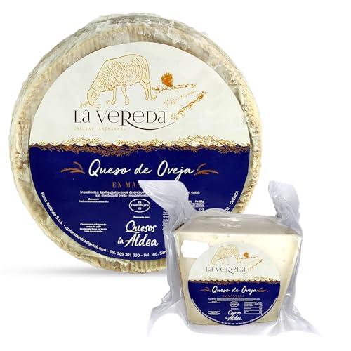 QUESOS LA ALDEA Queso Artesano de Oveja en Manteca de Cerdo | Queso Curado y fresco Gourmet Calidad Artesanal | Cuña de 0,75kg para Cesta Gourmet, Packs de vino y queso para regalar