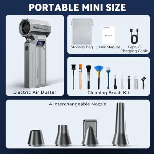 Image of Compressed Air Duster - 160,000RPM Electronic Air Duster with LED Light, 4-Gear Adjustable Mini Turbo Fan Duster, Rechargeable Cordless Air Blower Gun for PC /Keyboard /Car /Home /Outdoor
